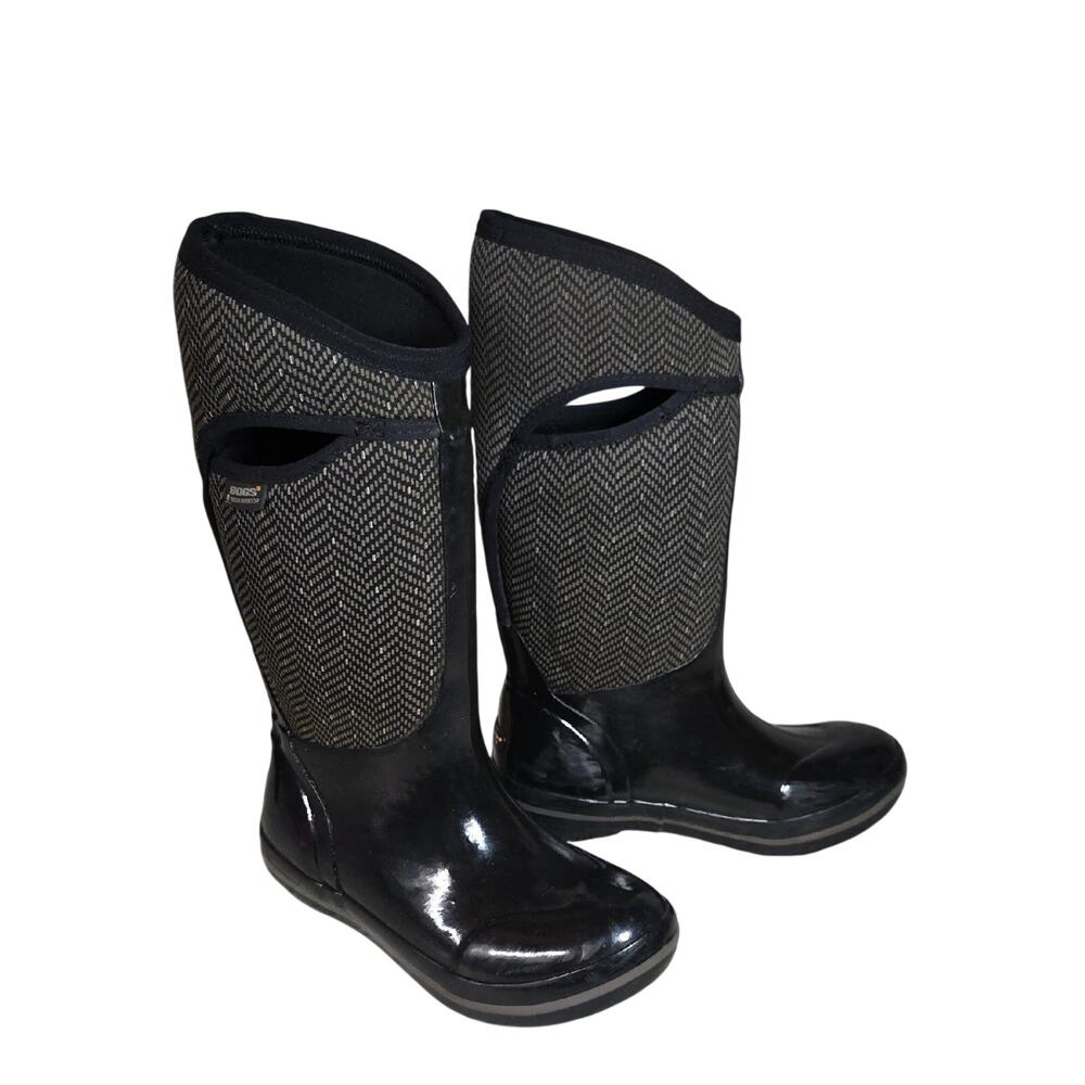 Bogs Plimsoll Herringbone Tall Waterproof Boots Black Grey Womens Size 7